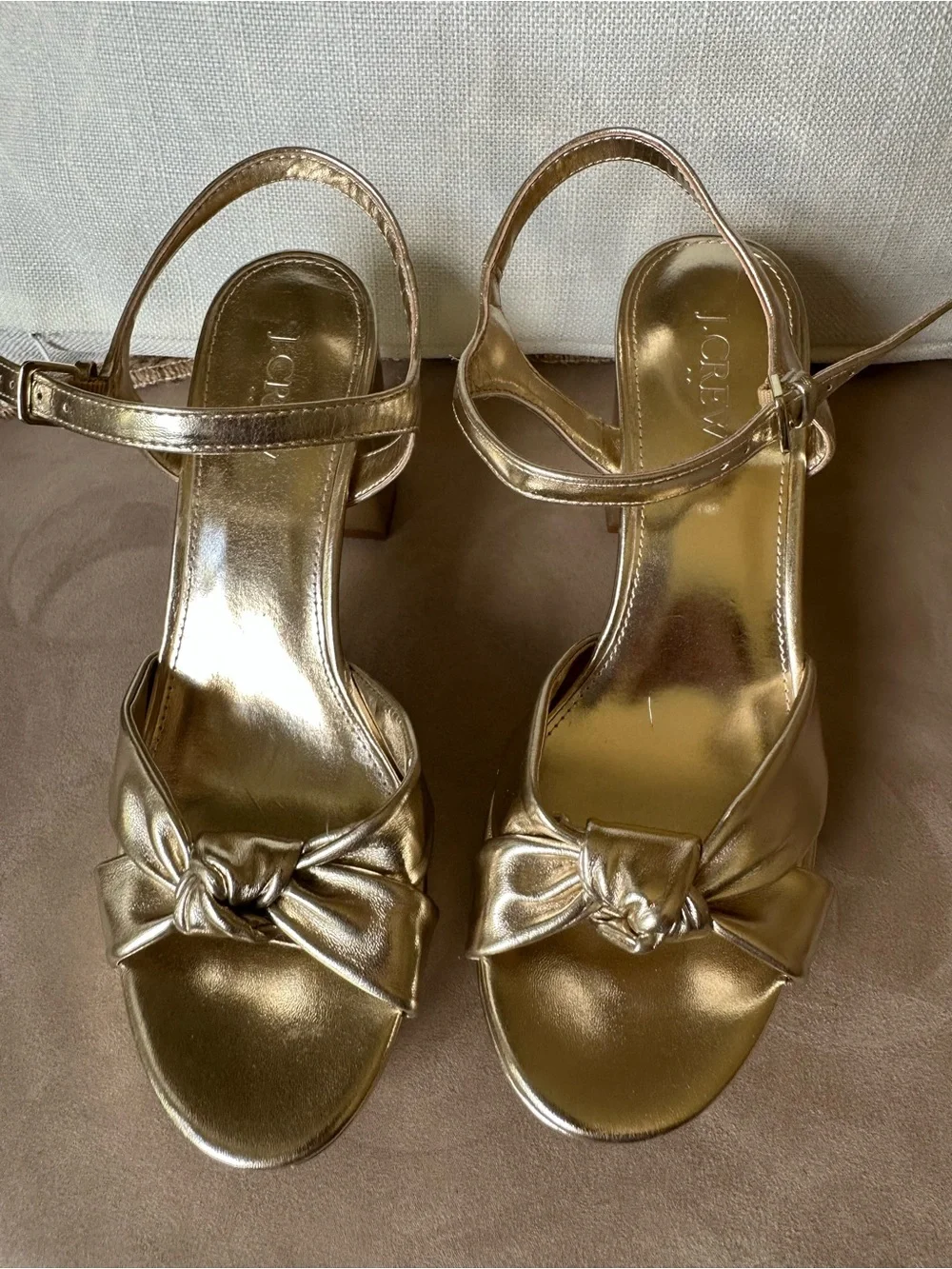 J. Crew Metallic Gold Knotted Platform Heels